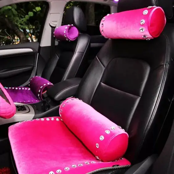 Hot Pink Decorative Pillows with Bling Rhinestones for Cars - Girly car accessories. Carsoda: 