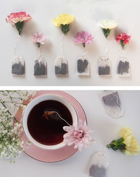 Flores bolsas de té