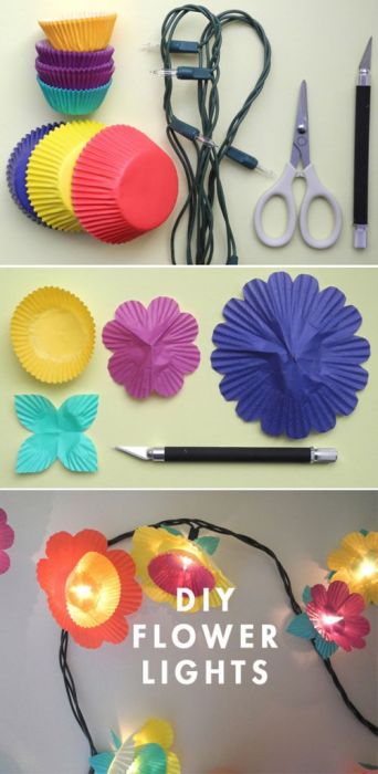 Cute DIY Room Decor Ideas for Teens - DIY Bedroom Projects for Teenagers - Flower Art From String Lights Craft