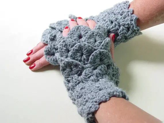 Escamas de dragón de guantes sin dedos inspirado juego de tronos crochet guantes sin dedos