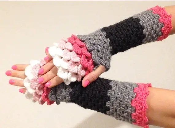 Dragon Scale Fingerless Gloves - gray, pink, white, wrist hand arm warmers women MADE TO ORDER