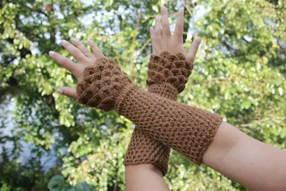 CROCHET PATTERN: Dragon Gloves Crocodile Stitch Wristwarmers