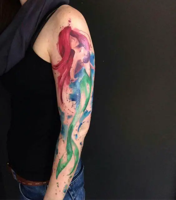 Disney Arielle the little Mermaid Watercolor Tattoo by Lausbub Visit: https://m.facebook.com/lausbubtattoo/: 