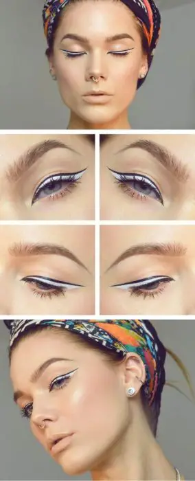 Monochrome eyeliner: I like this but with my coppery eyeliner and black for prom: 