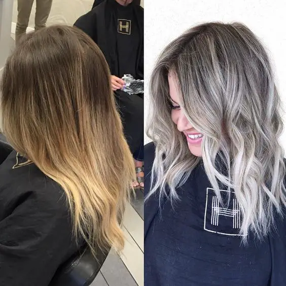 This is my clients 2nd time coming. She wanted to be ash blonde with a smudge root for easy grow out. So we did babylights all over with @goldwellny lightener then teased out ends. Then smudged with 7n @goldwellny colorance and 10 p on ends. by hairby_chrissy: 