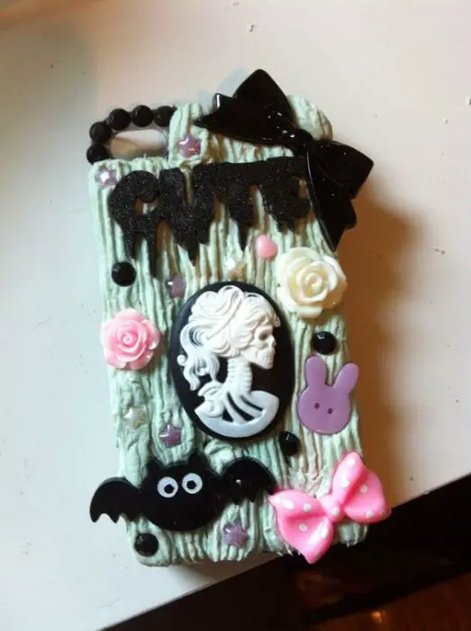 My handmade pastel goth mint green decoden iPhone case: 