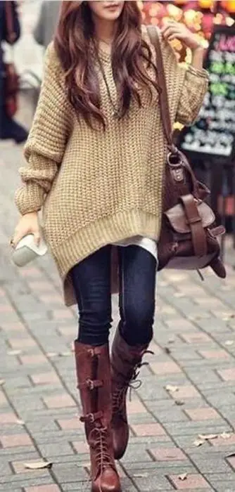 #fall #fashion / oversized knit + boots: 
