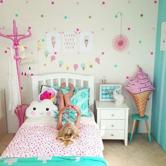 Never tire of seeing pics from the lovely @fourcheekymonkeys and her gorgeous kids hanging out in their stunning rooms! Ocea's room features our Polka Dots in Gold, Mint, Light Pink and Soft (candy) Pink: 