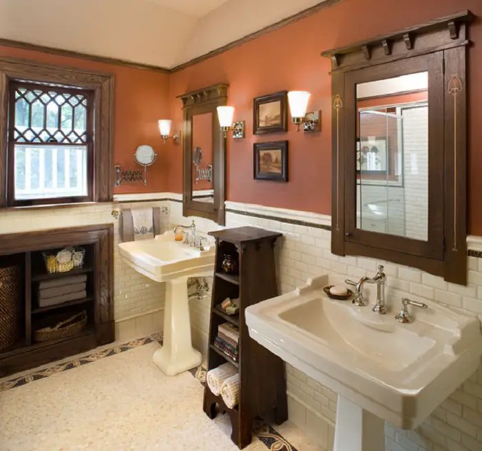 Excelente cuarto de baño interior se ha creado gracias a los tonos originales koyfenym en el que se transforma.