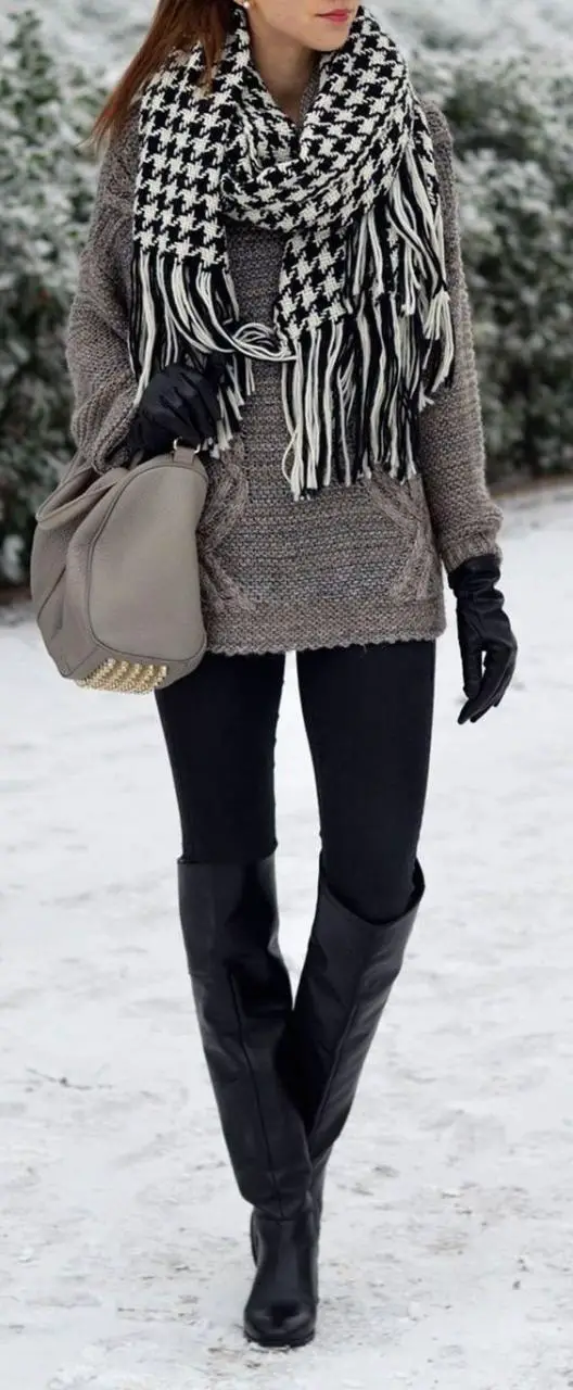 #winter #fashion / houndstooth scarf + gray knit: 