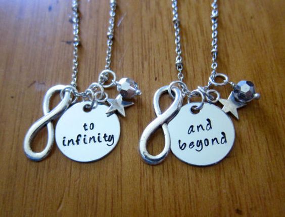 Disney's "Toy Story" Inspired Friendship Necklaces. To Infinity and Beyond! Buzz Lightyear. Set of 2. Swarovski crystals. Best friends & BFF: 