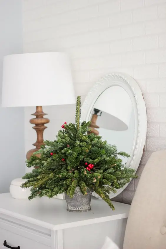 Christmas Tree Decoration Ideas - mini potted tree on the nightsand: 