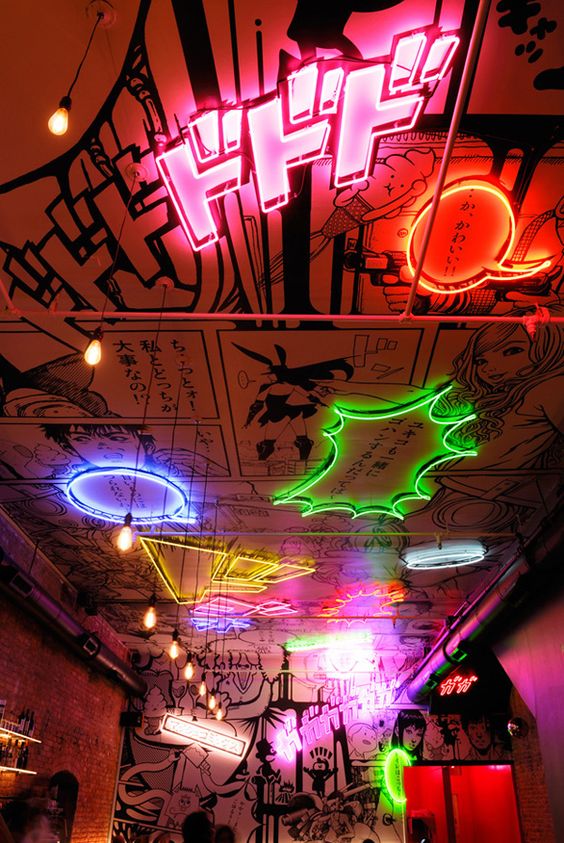 Neon signs over manga wall art: 