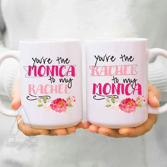 Best friend mugs- F.R.I.E.N.D.S. inspired mug you are the Monica to my Rachel set of 2 mugs for best friends forever.  Browse our full collection here:: 