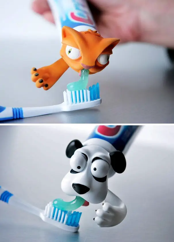 Estos casquillos utilizar pasta de dientes de animales para que no se olvide de lavarse los dientes