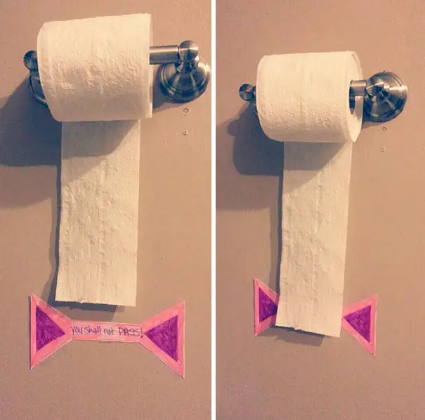 Ponga una "Usted no pasarán" señal para enseñar a sus hijos cómo ahorrar papel higiénico