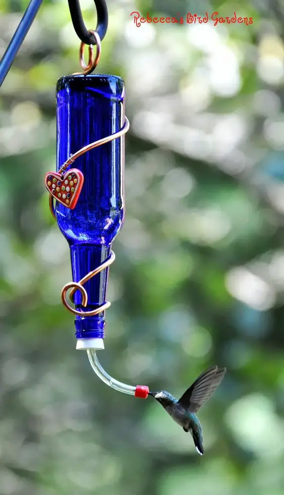 Upcycled Glass Bottle Hummingbird Feeder: 