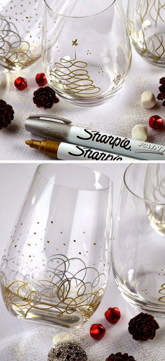 DIY Gift for the Office - Sharpie Paint Pens Glasses - DIY Gift Ideas for Your Boss and Coworkers - Cheap and Quick Presents to Make for Office Parties, Secret Santa Gifts - Cool Mason Jar Ideas, Creative Gift Baskets and Easy Office Christmas Presents http://diyjoy.com/diy-gifts-office: 