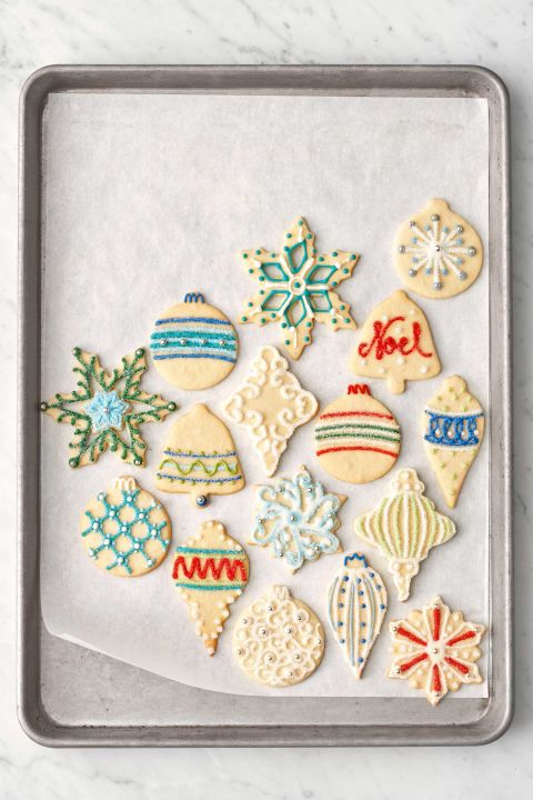 Simple sugar cookies go glamorous, thanks to ornament-shaped cutters and colorful icing. Get the recipe. 