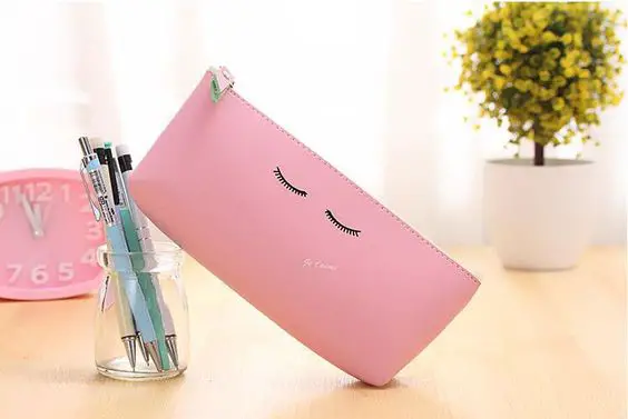 Cute Modern girl PU leather school pencil case for girl Kawaii Candy color Lip Dot pen bag stationery pouch school office supply: 