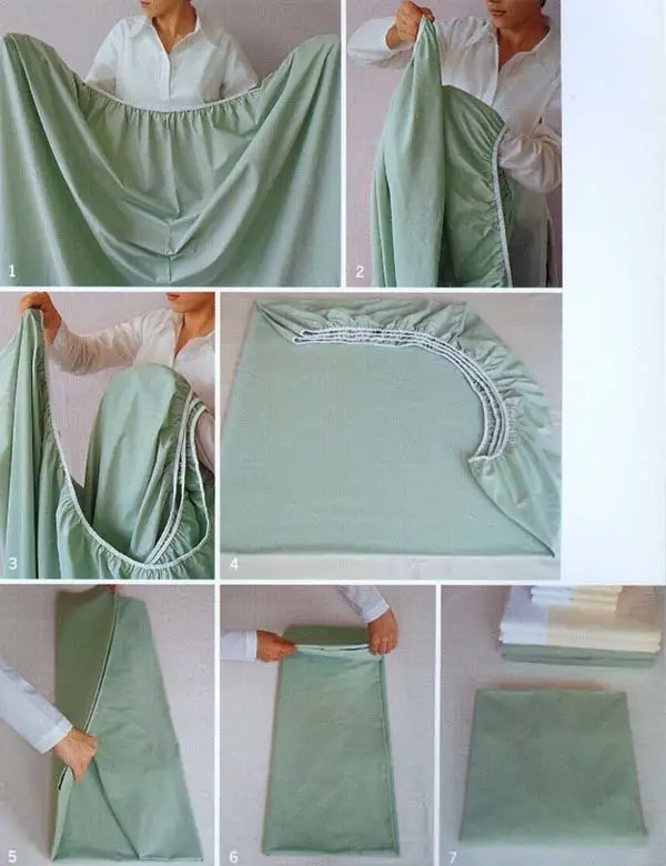 16.) Esta es la forma de doblar una sábana ajustable.