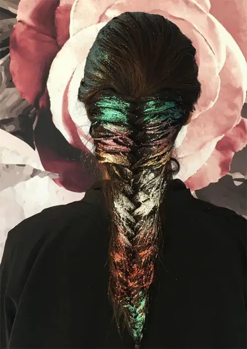 Glitter Peinados Ideas: brillo del arco iris de la trenza de cola de pescado