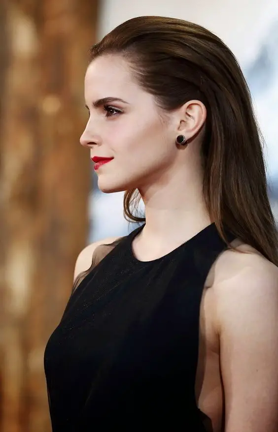Emma Watson's Sleek 'do & classic red lip.: 