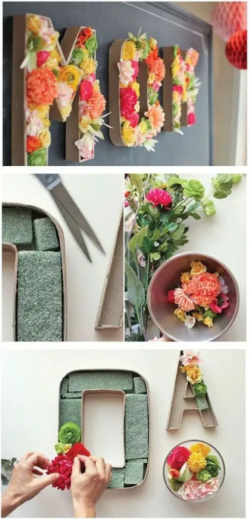 DIY Deko Idee, Buchstaben aus Blumen basteln, Zimmer dekorieren, Muttertag: 