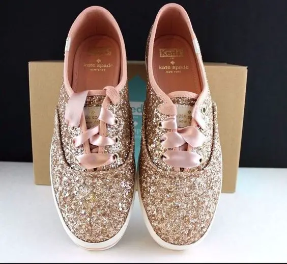 Kate Spade Keds Sneakers Kick Rose Gold Glitter Shoes Pink Ribbon NEW in The BOX #KateSpade #Keds #Casual: 