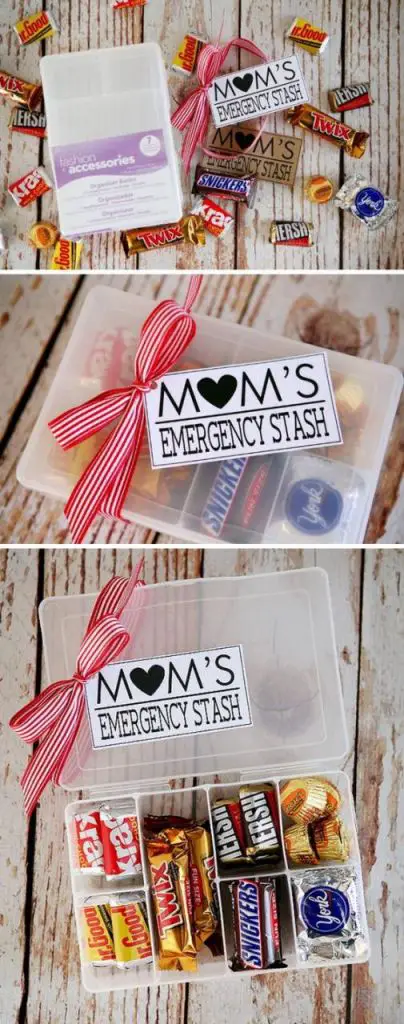 Mom’s Emergency Stash. Customize the container with vinyl stickers from Wall Décor Plus More!: 