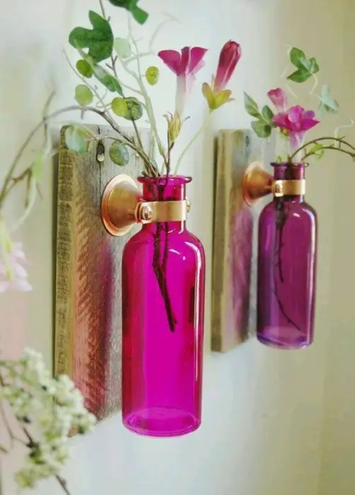 decoración para la pared de botellas de vidrio de color rosado, diseñados específicamente para las plantas artificiales.