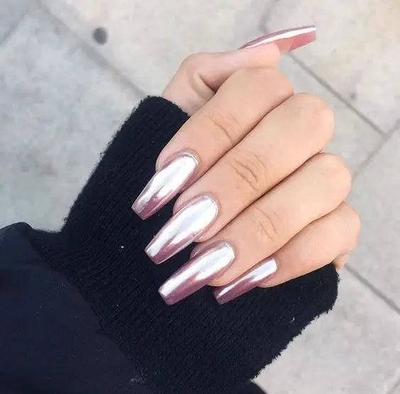 #chrome nail art rose gold | manicure swatch designs and ideas for winter and DIY | easy and simple for beginners | gel polish | acrylic: 