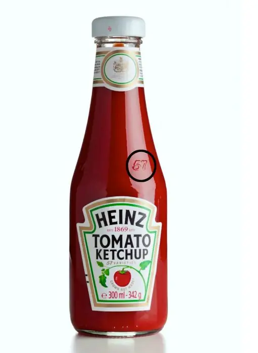 Número 57 en la salsa de tomate Heinz embalaje.