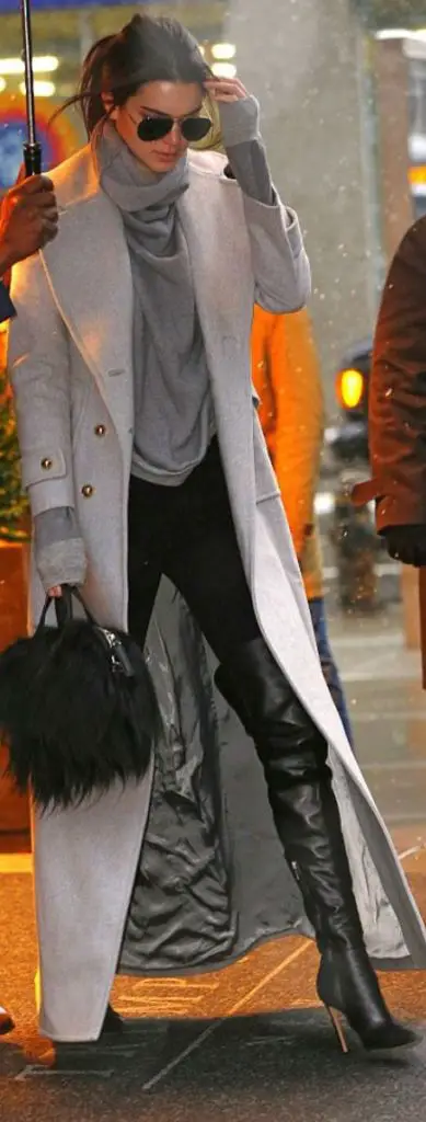 Click Image For All The Secrets To Attract Women! Who made Kendall Jenner's gray coat, aviator sunglasses, black thigh high boots, and handbag? • Street CHIC • ❤️ Babz™ ✿ιиѕριяαтισи❀ #abbigliarmento