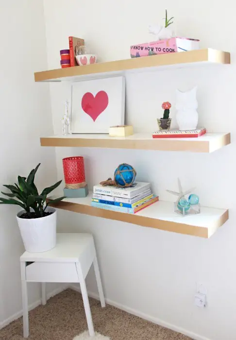 Classic wooden shelves made of light wood, covered with waterproof varnish.  Organize the Things of the House