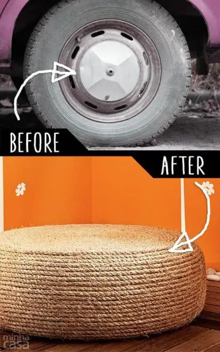 An interesting version of the transformation of the old car tire, which will decorate any interior.