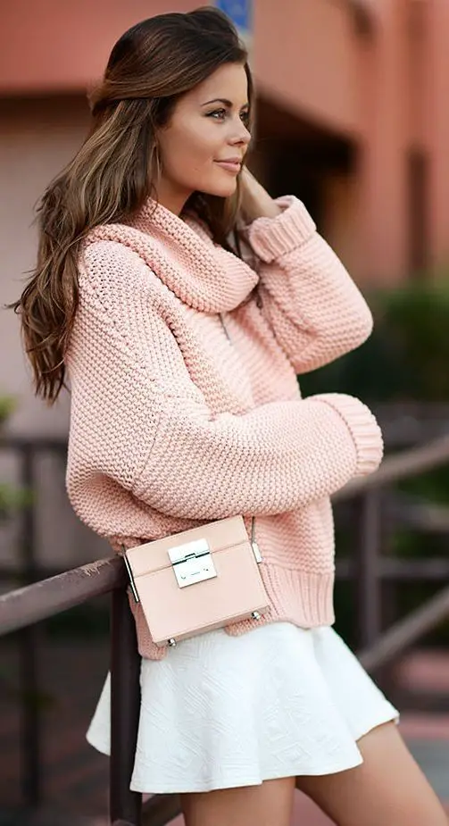 Pink Loose Cowl Neck Sweater by Stylista: 