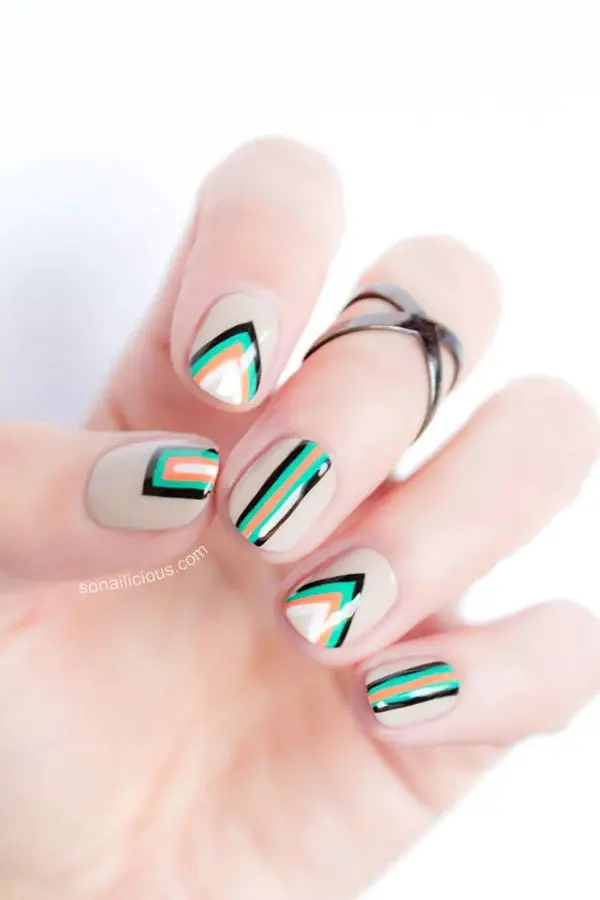 GreenOrange y Black Nail Design