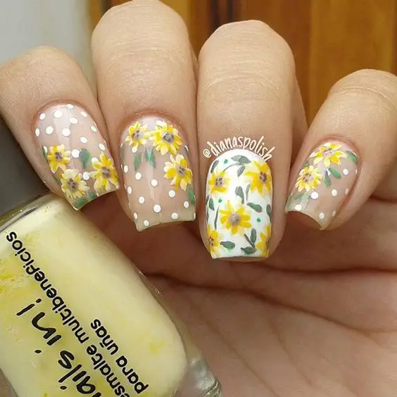 25+ ideas de diseño de uñas con flores girasoles