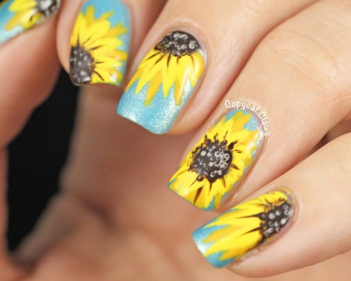 25+ ideas de diseño de uñas con flores girasoles