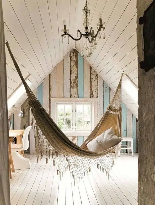 // ~This is a super cool room! I love the multicolored wood on the back wall. I also like the idea of having a hammock in my room~SAm