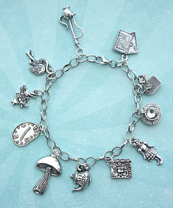 Alice in wonderland inspired charm bracelet: 