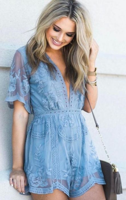 Not sure if I could pull of that deep of a v-neck but I really love this romper - the lace overlay is beautiful