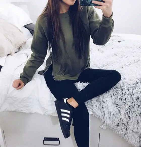 Image of The new side zipper long sleeved T-shirt hoodies sweater