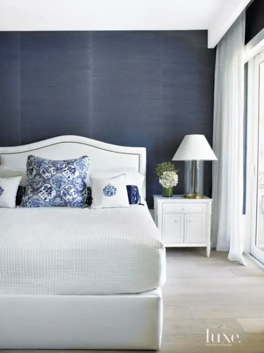Modern Blue Bedroom with White Bed