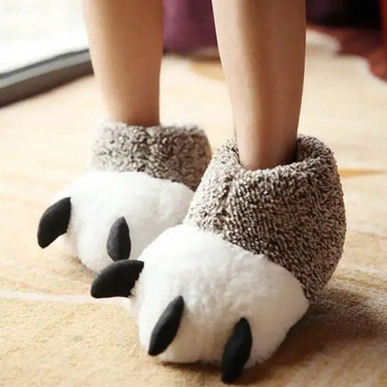Womens Mens Novelty Animal Bear Claws Plush Slippers Indoor Uk 1-8