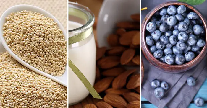 alimentos para una piel hermosa y saludable desayuno quinoa almendra mora leche