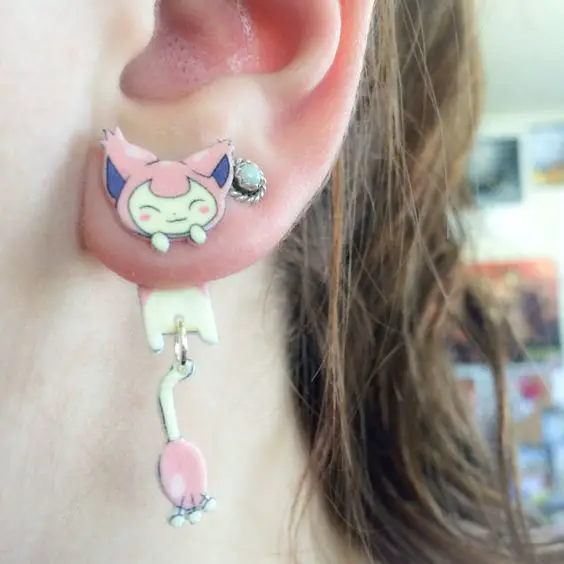 Kawaii Pokemon Skitty Clinging Earrings by AlexsMisfitToys on Etsy: 