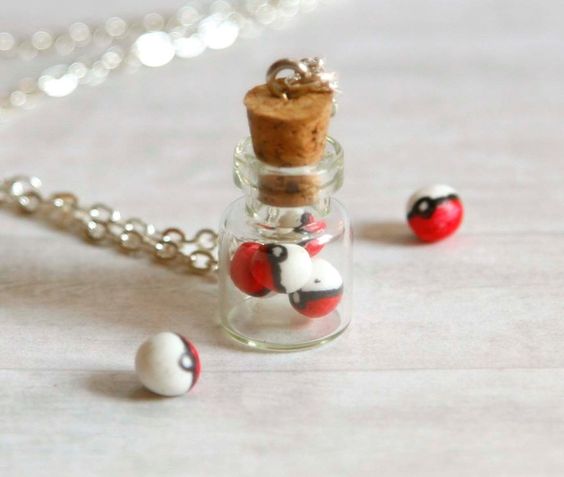 I found 'Pokeball in a jar necklace made of polymer clay miniature bottle' on Wish, check it out! mini pokeballs :3: 