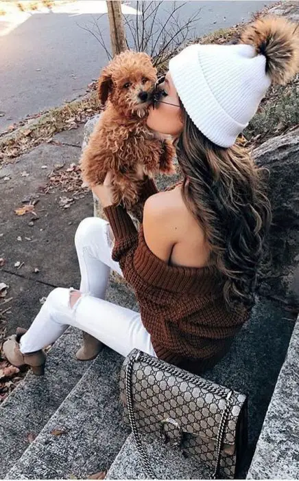 #winter #fashion / White Beanie + Brown Off Shoulder Knit + White Skinny Jeans